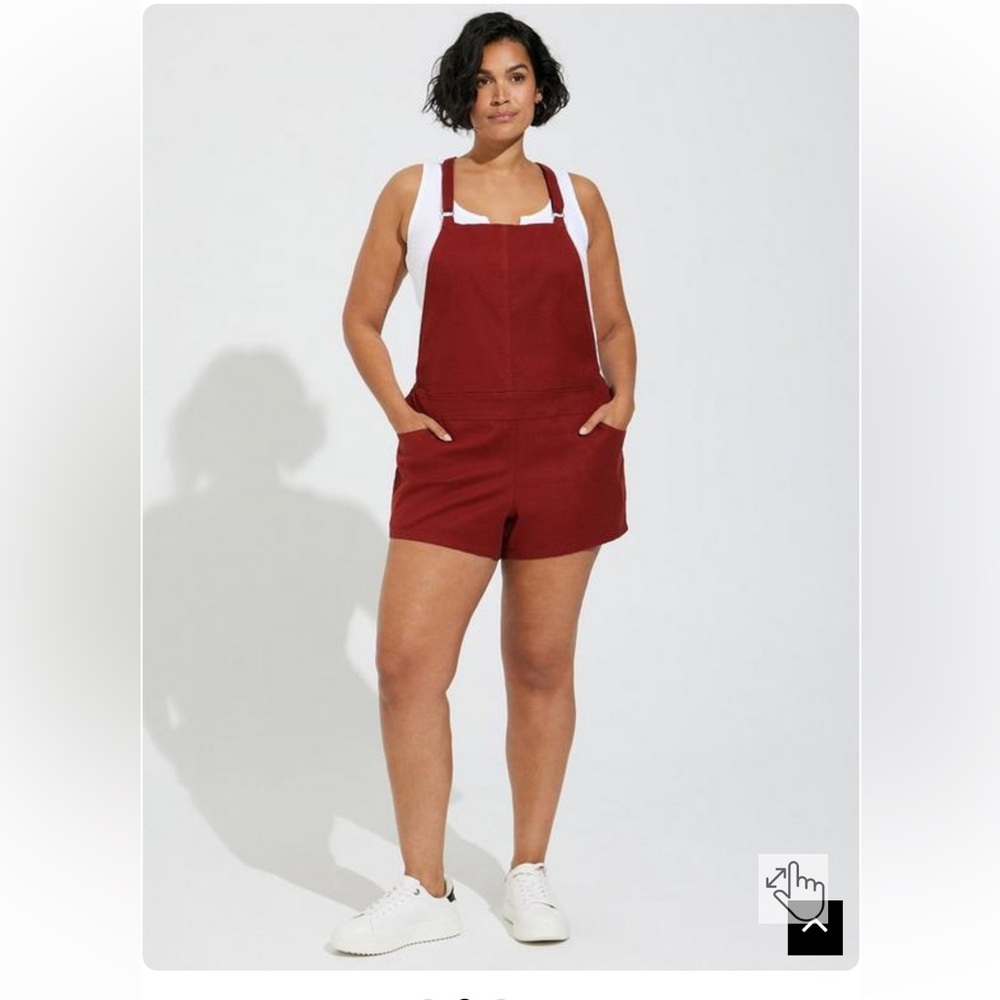 TORRID SIZE 2 2X 18-20 3.5 INCH STRETCH LINEN BLEND SHORTALL SHORTS OVERALLS RED